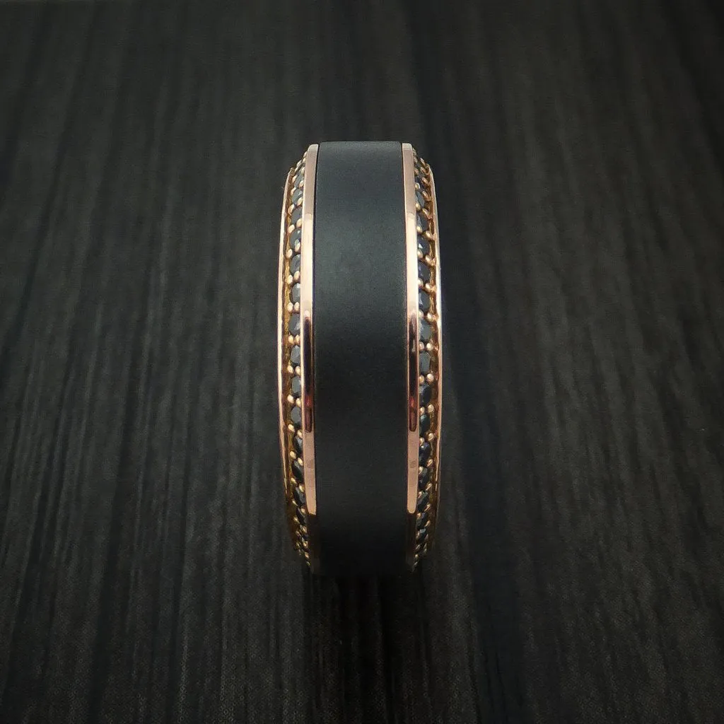 18K Rose Gold Men's Ring with Elysium Black Diamond Inlay and Eternity Set Black Diamonds Custom Made Band