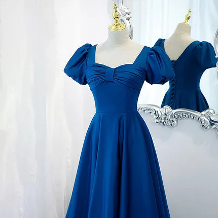 A line Royal Blue Satin Prom Dresses SH186