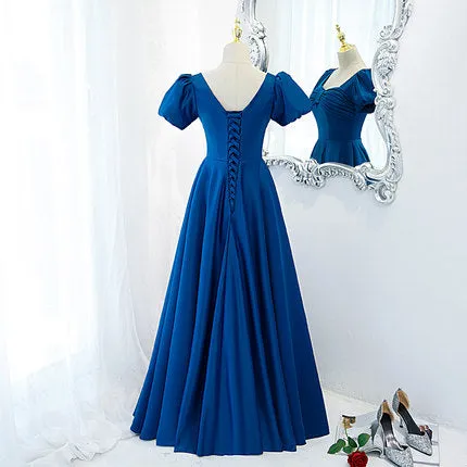 A line Royal Blue Satin Prom Dresses SH186