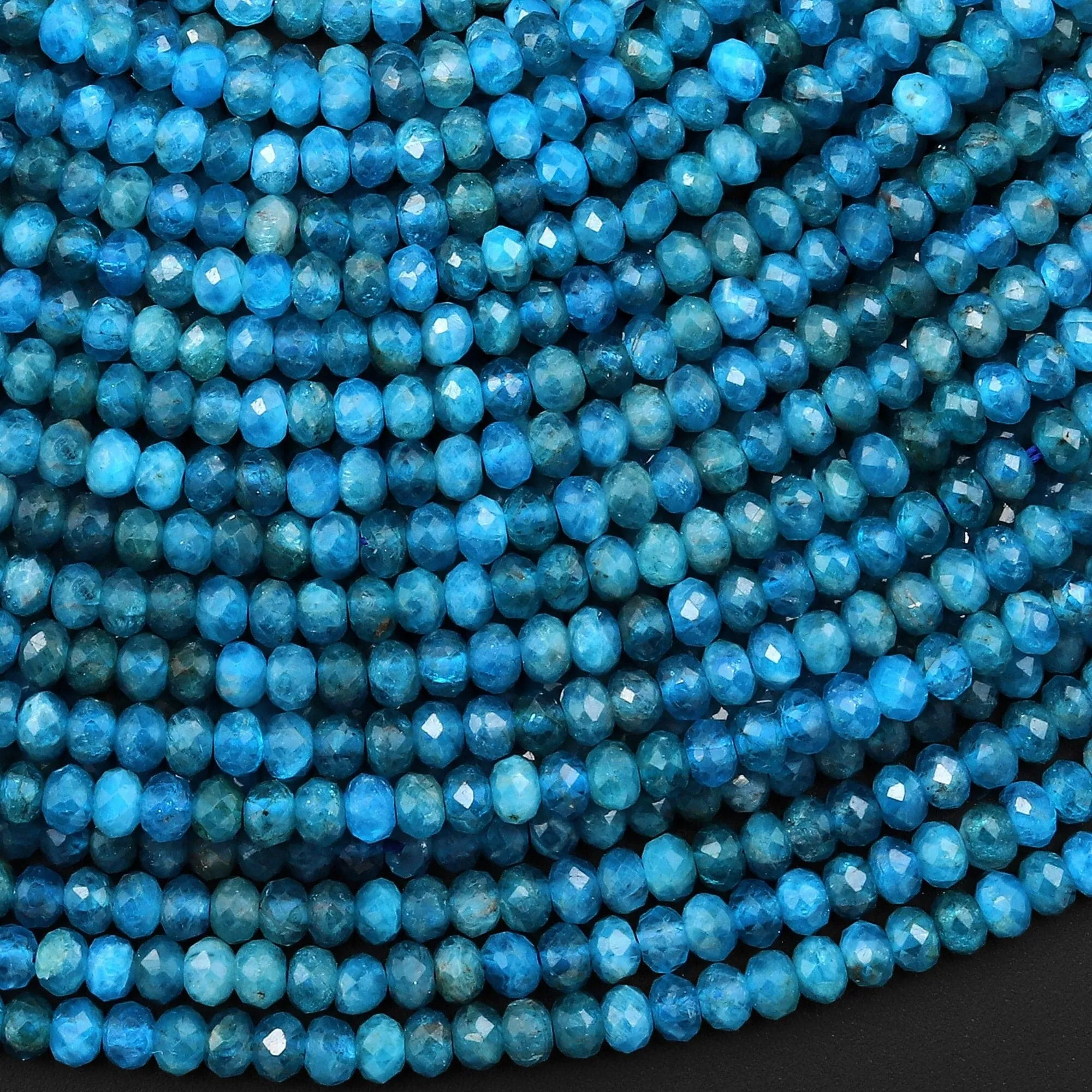 AAA Faceted Natural Blue Apatite 4mm Rondelle Beads Micro Cut Gemstone 15.5" Strand