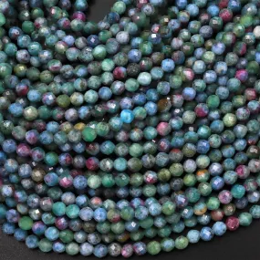 AAA Faceted Rare Natural Ruby Kyanite Fuchsite 3mm Round Beads Gemstone 15.5" Strand