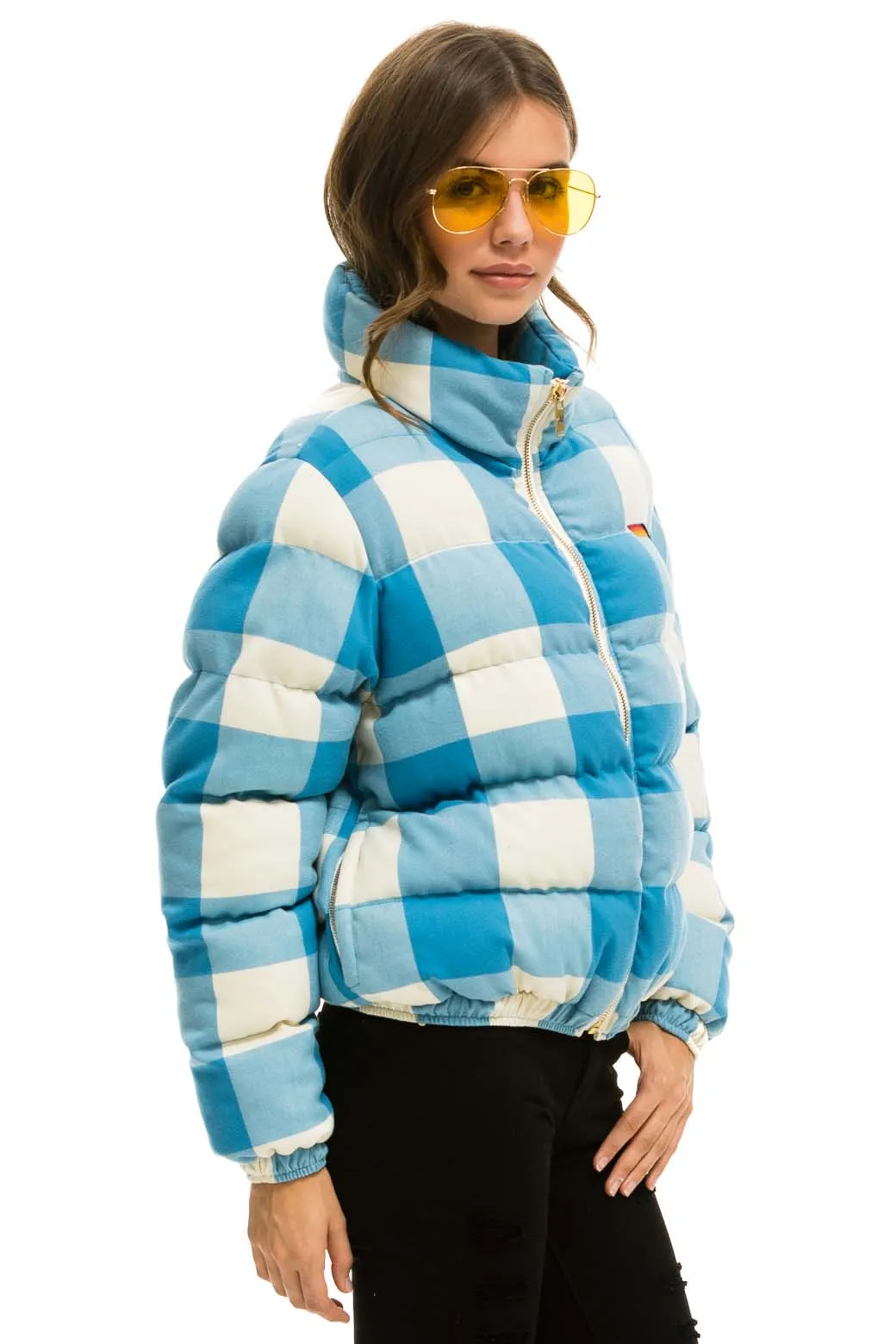 APRES PLAID PUFFER JACKET - SKY PLAID