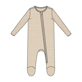 Beige Stripe Bamboo 2 Way Zipper Footie