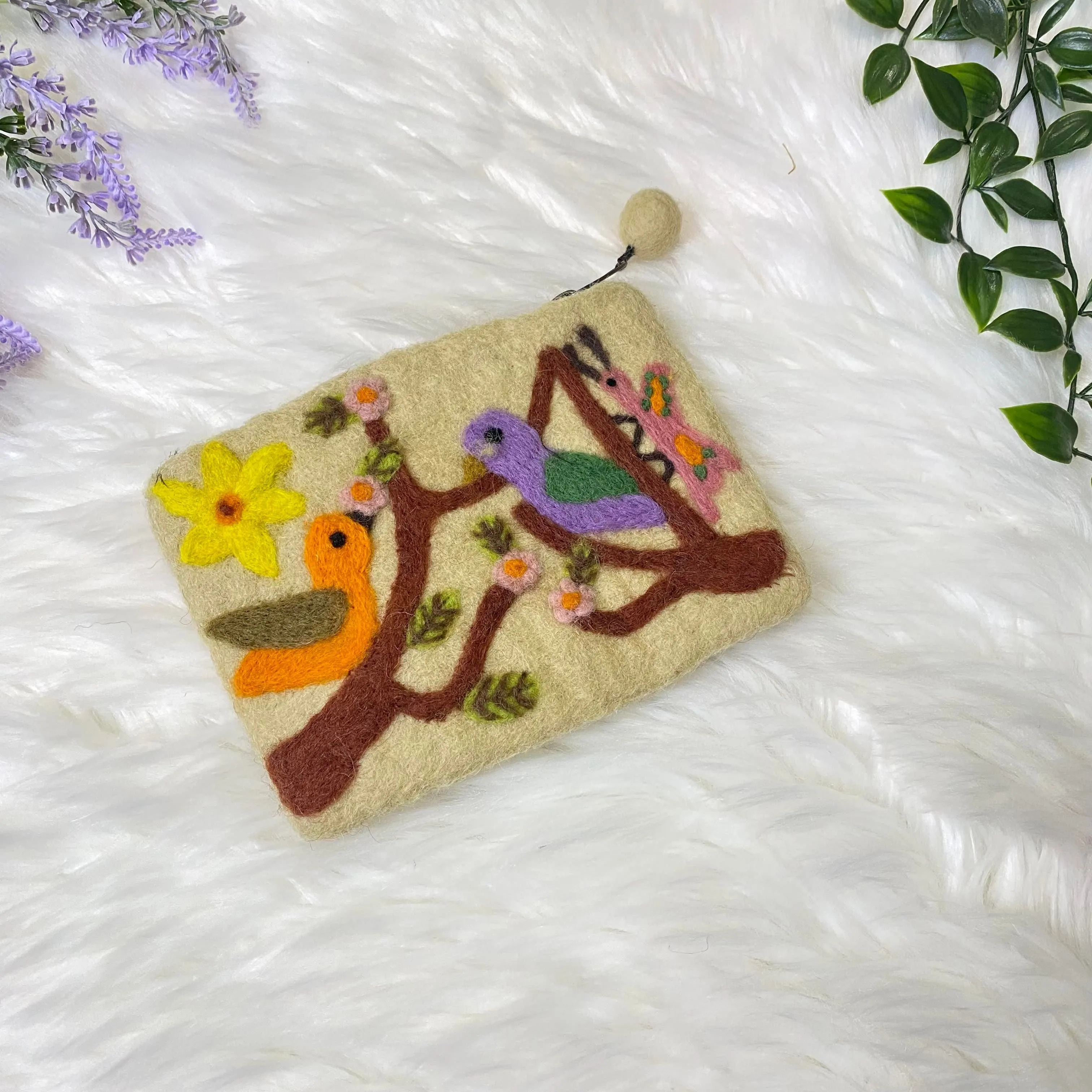 Bird Theme Handmade Felt Pouch