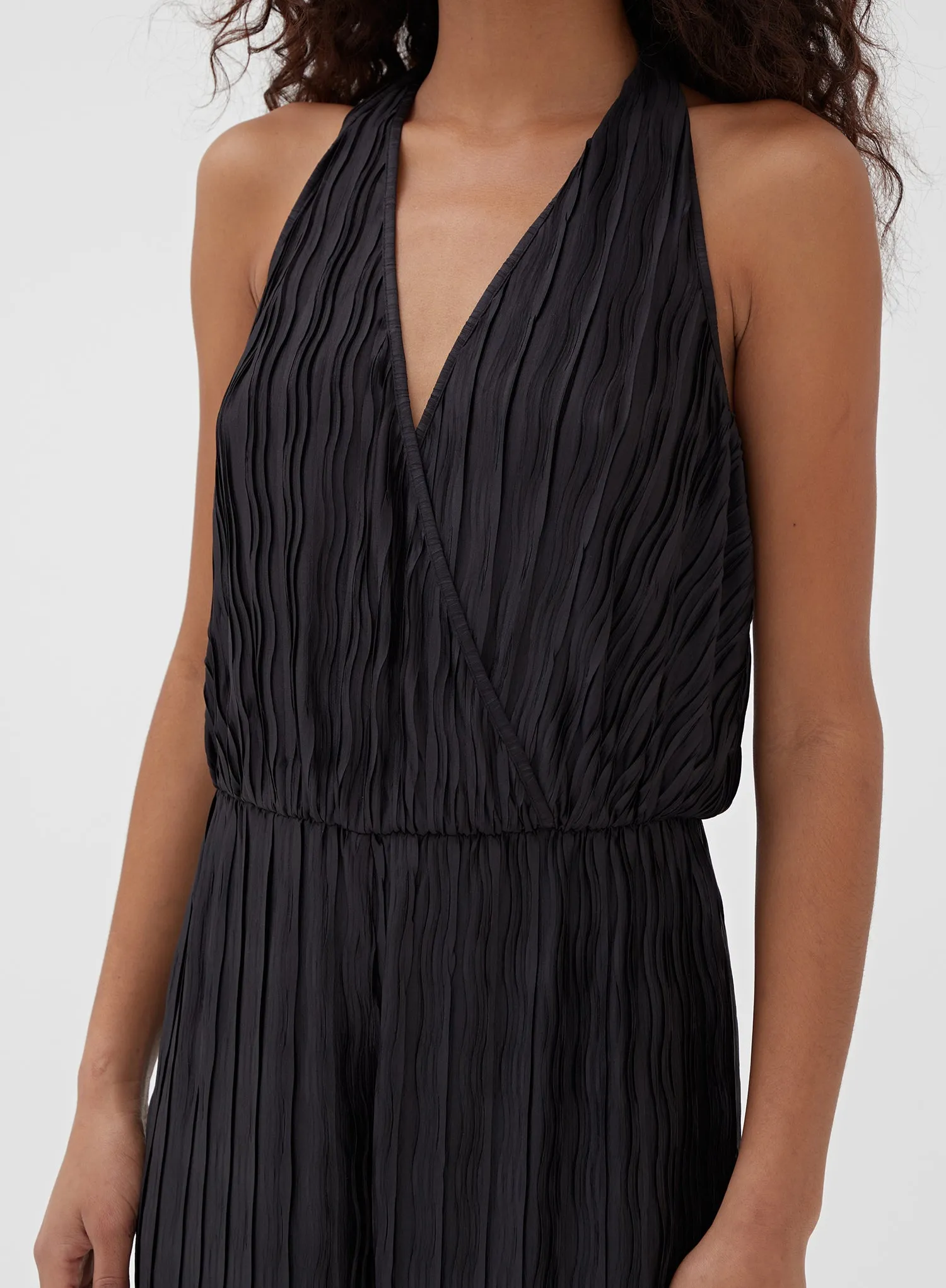 Black Halterneck Plisse Wide Leg Jumpsuit – Jenna