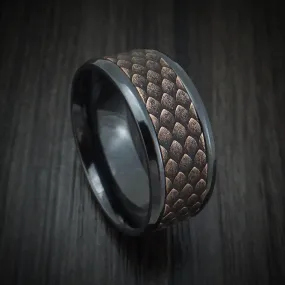 Black Titanium and Dragon Scale Textured 14K Rose Gold Men's Ring