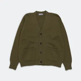 Boxy Cardigan - Olive Green Geelong Wool