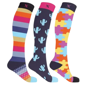 Cactus Puzzles Compression Socks (3-Pairs)