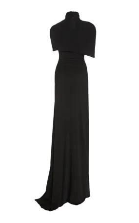 Cape-effect Draped Stretch Jersey Gown