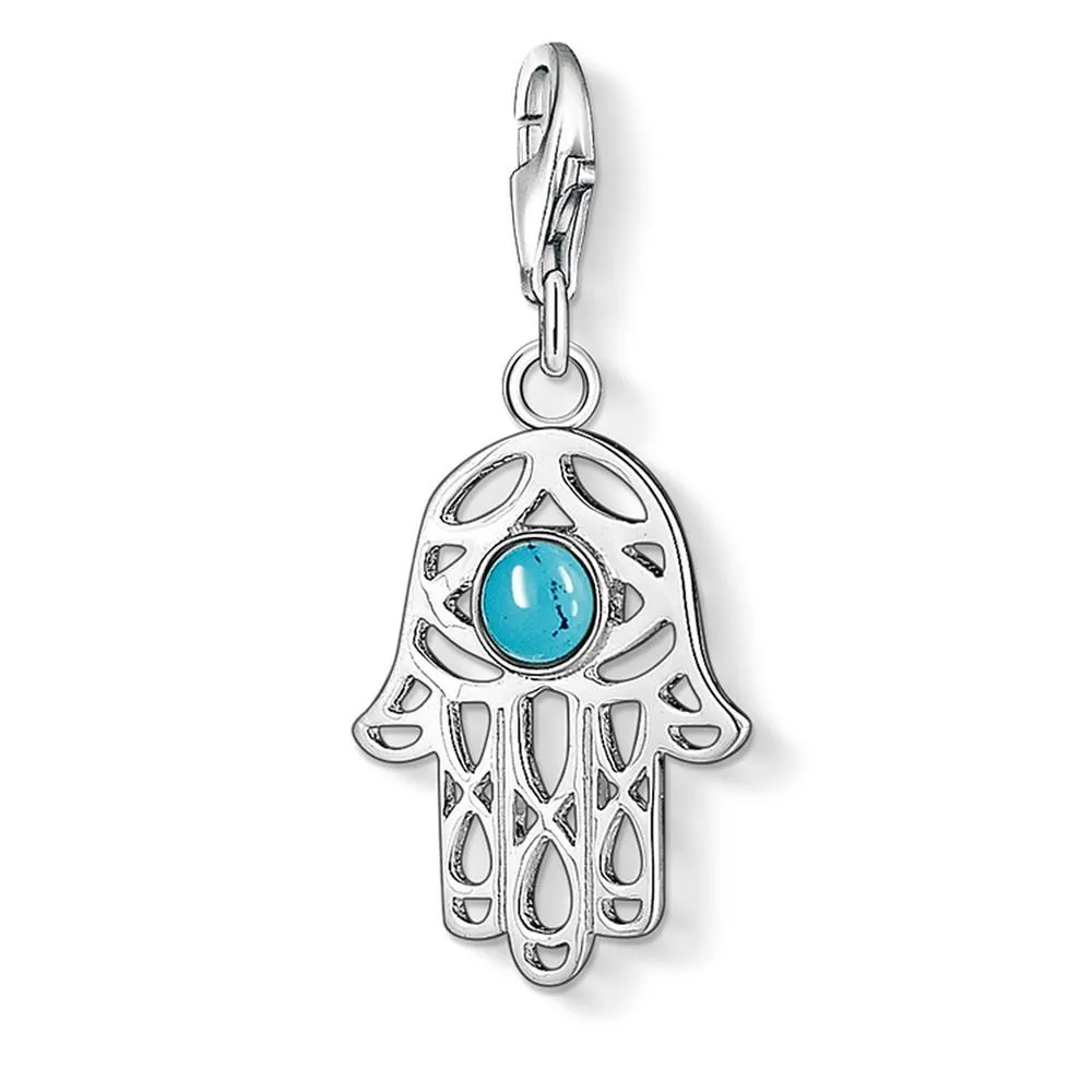 CHARM CLUB STERLING SILVER HAND OF FATIMA TURQUOISE CHARM