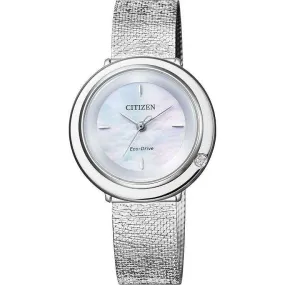 CITIZEN L AMBILUNA ECO-DRIVE SOLAR AUTOMATIC SILVER STRAP PEARLY DIAL LADIES WATCH EM0640-91D