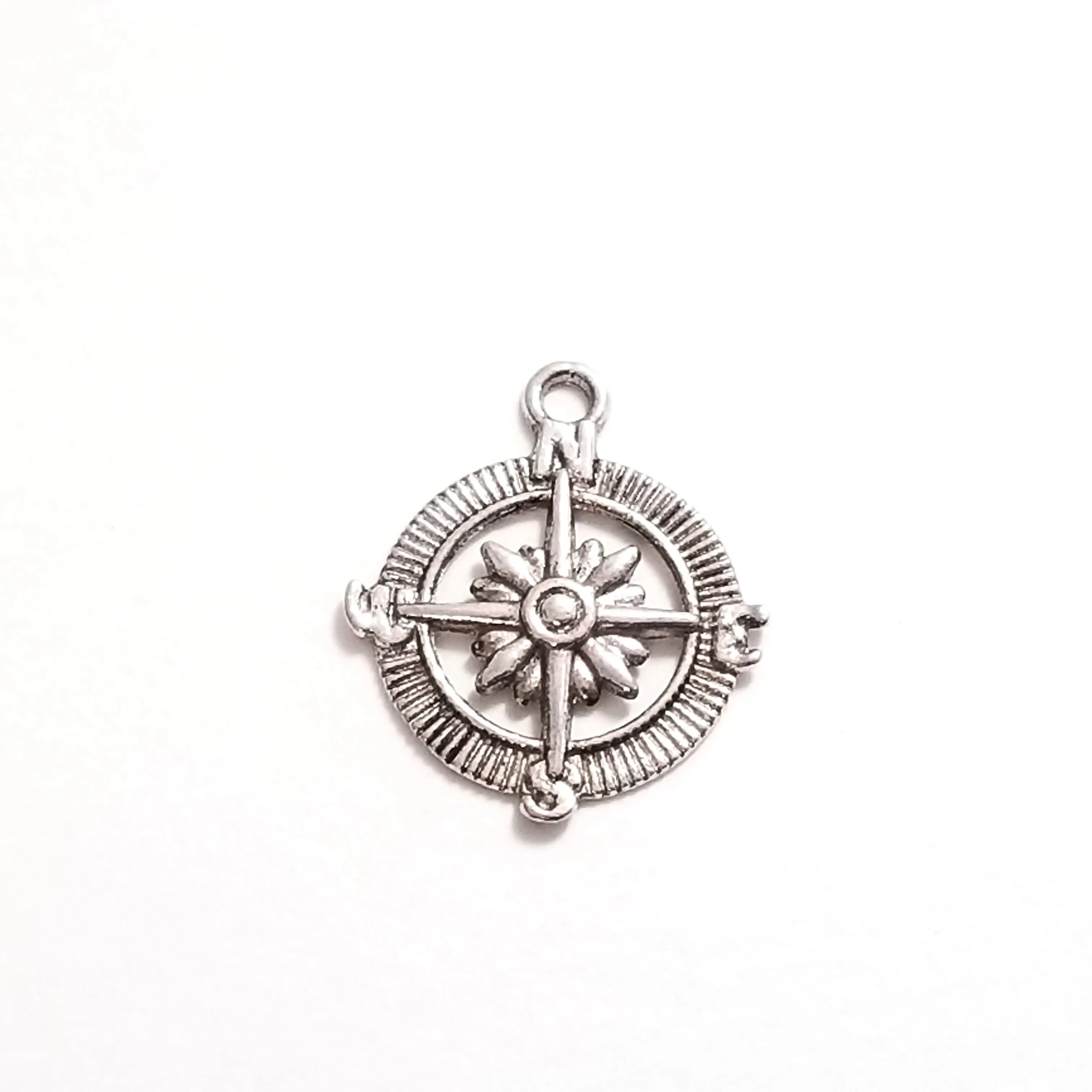 Compass Charm, Antique Silver, Lead Free, Nickel Free, 29x25x3mm, Lot Size 20 Pendants, #2029