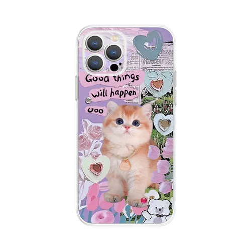 Cute Yawn Kitty Cat Gemstone Phone Case