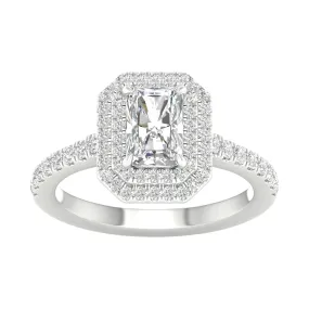 Engagement Ring Radiant Cut Diamond with Halo and Side Diamonds