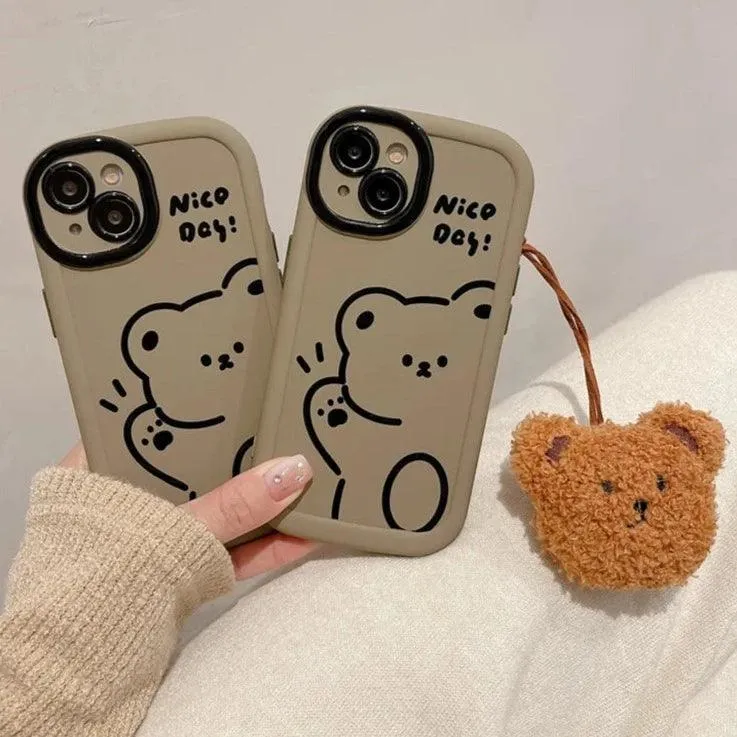 Funny Bear With Pendant Cute Phone Case For iPhone 15 Pro Max, 14, 13, or 11