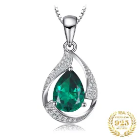 Green Pear Emerald Pendant - 925 Sterling Silver