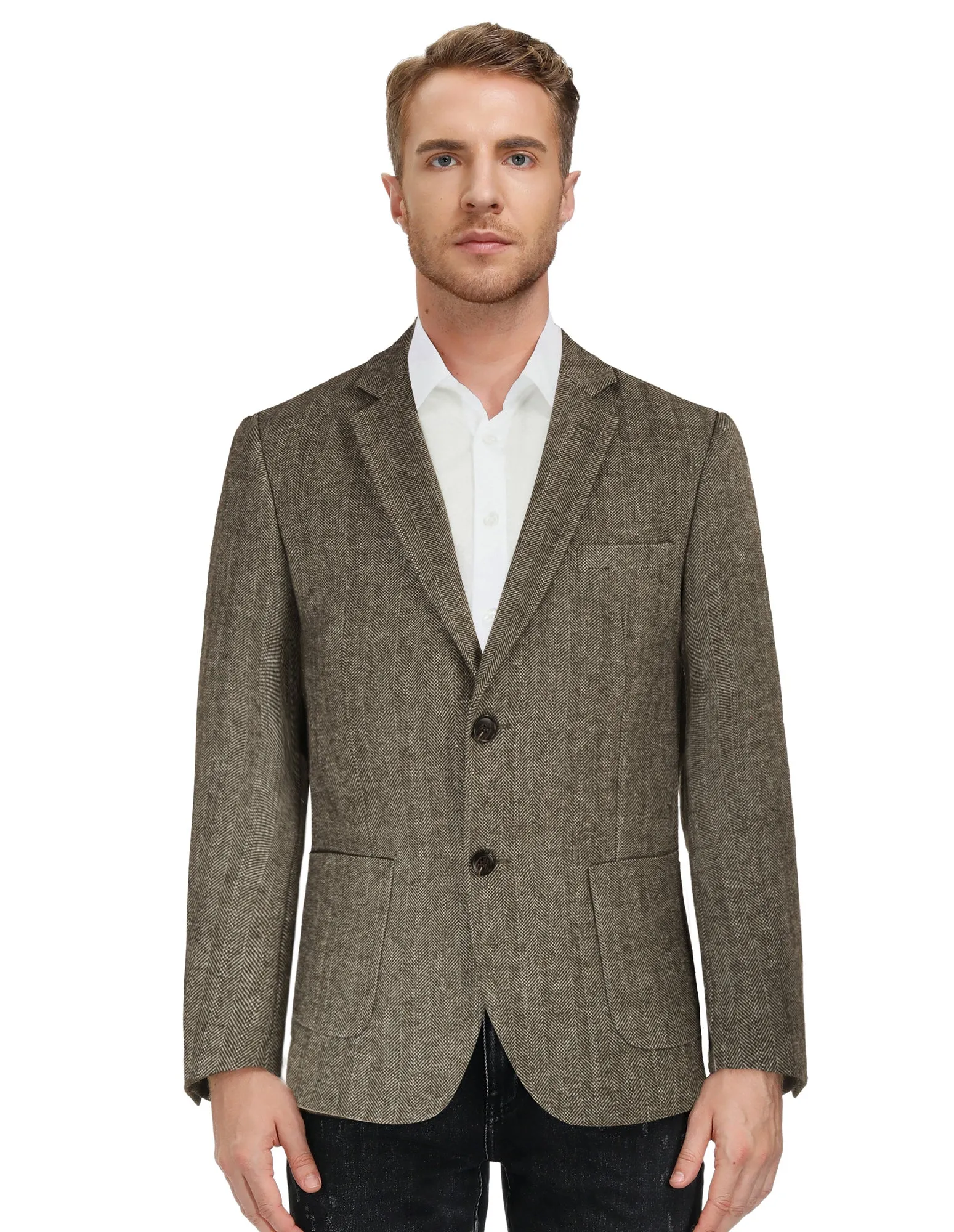 Herringbone Tweed Two Button Blazer British Wool Blend Sport Coat Jackets