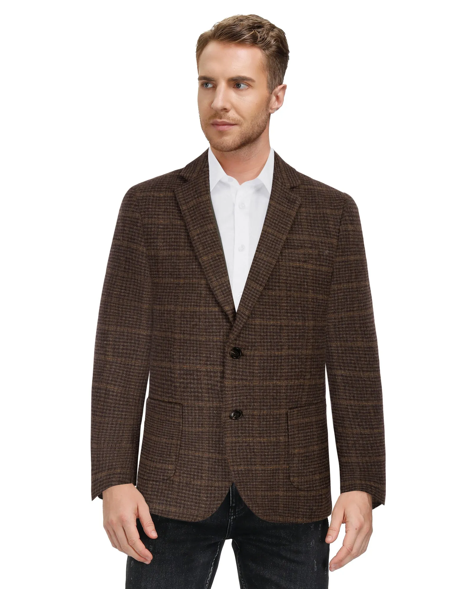 Herringbone Tweed Two Button Blazer British Wool Blend Sport Coat Jackets