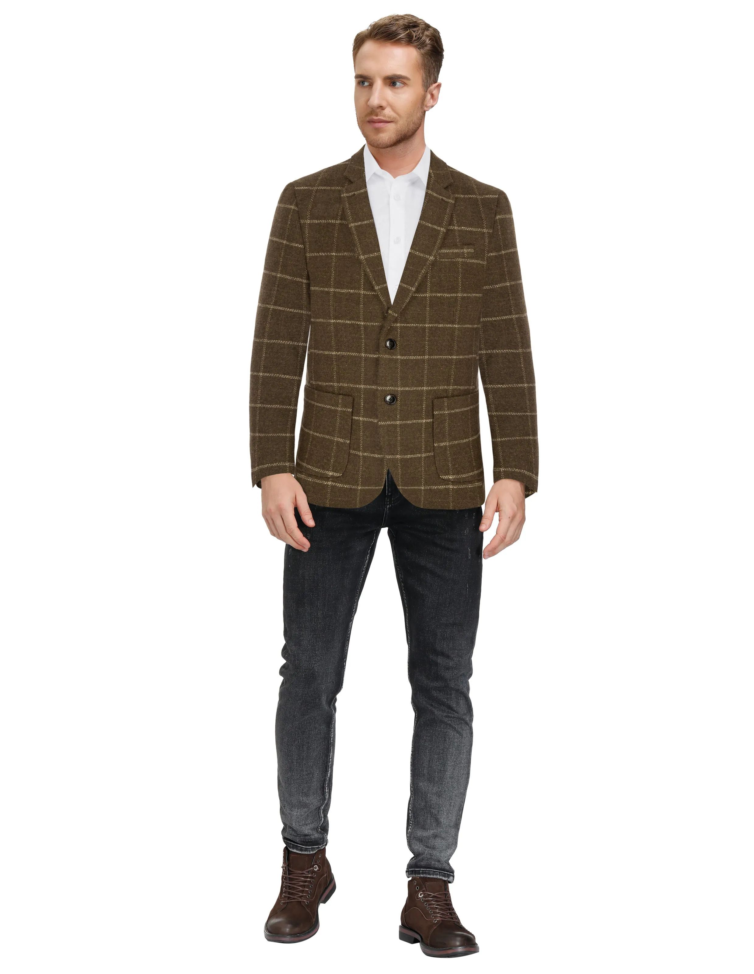 Herringbone Tweed Two Button Blazer British Wool Blend Sport Coat Jackets