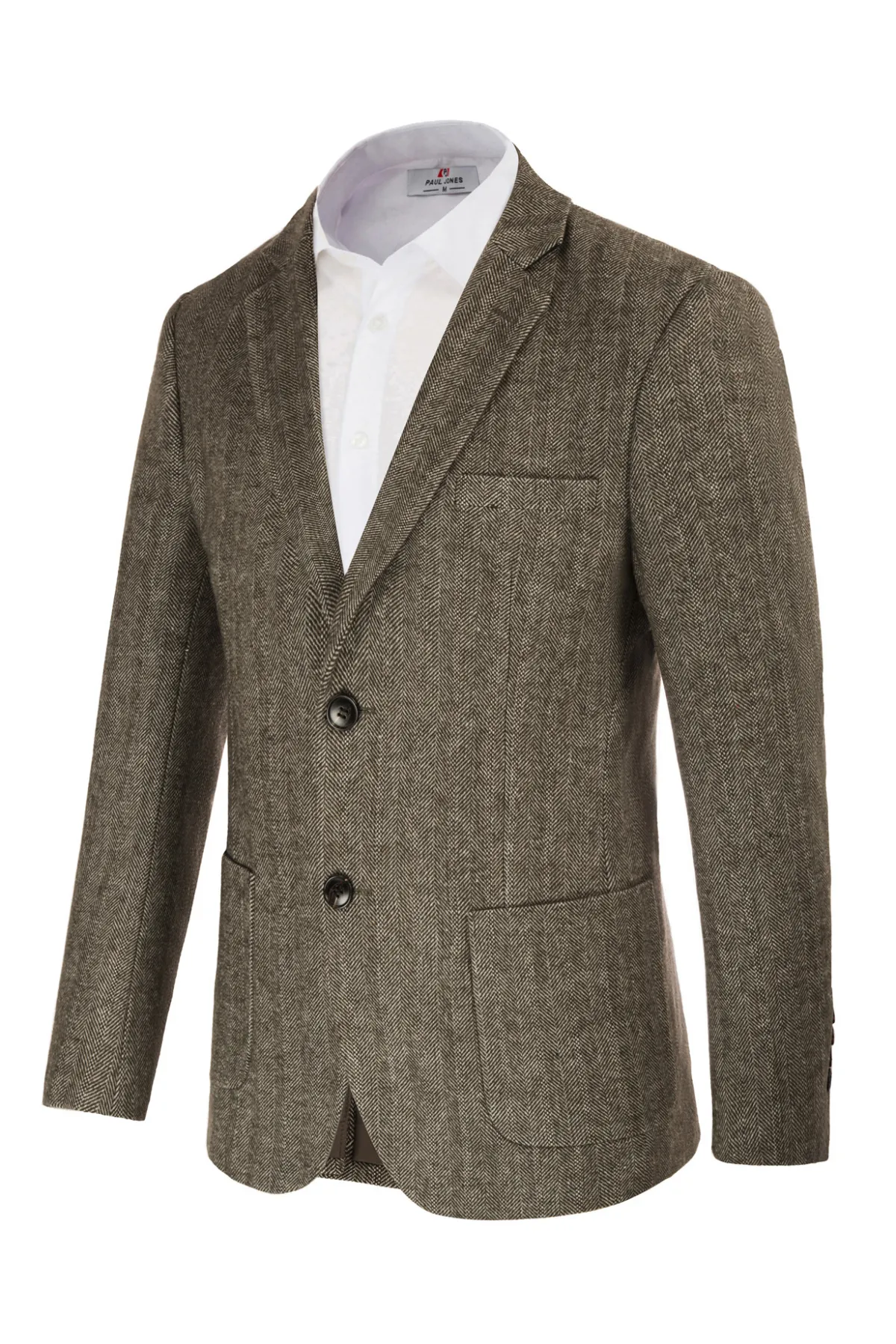 Herringbone Tweed Two Button Blazer British Wool Blend Sport Coat Jackets