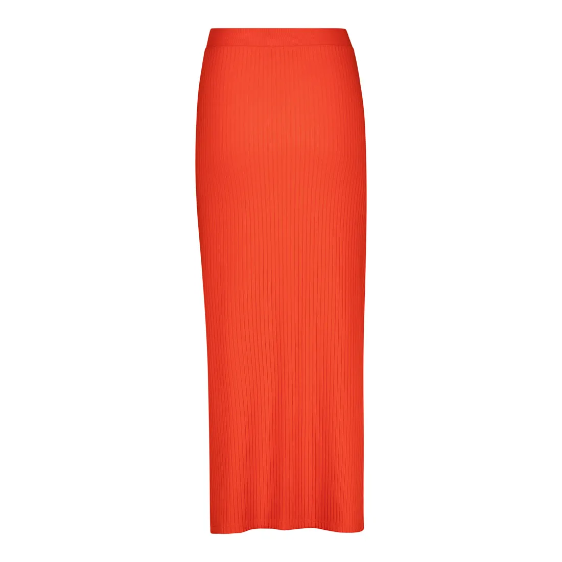 LAUREN TANGERINE HIGH WAISTED RIB BODYCON MAXI SKIRT