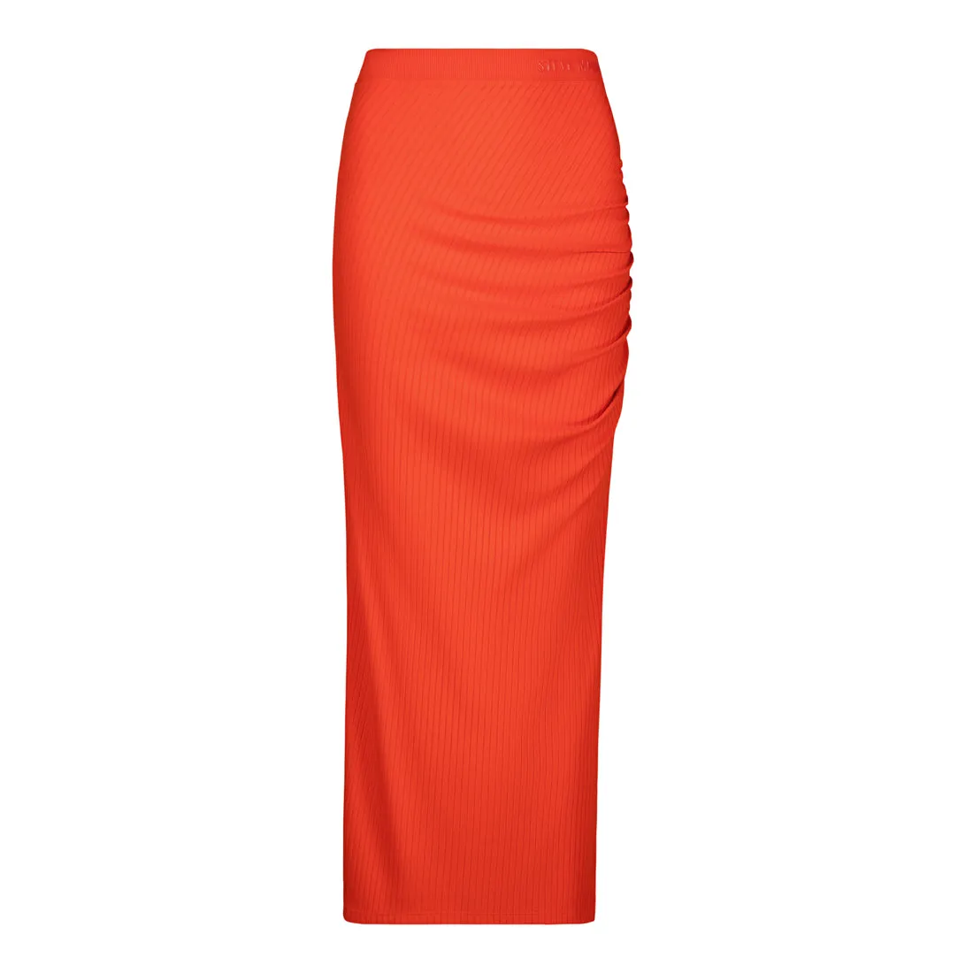 LAUREN TANGERINE HIGH WAISTED RIB BODYCON MAXI SKIRT