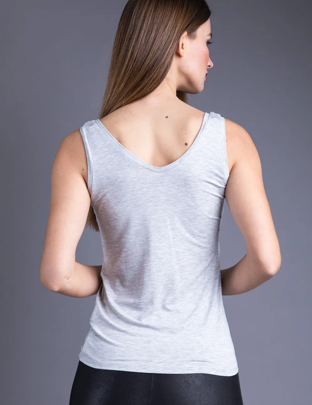 Majestic Flat Edge V Neck Viscose Tank in Heather Gray