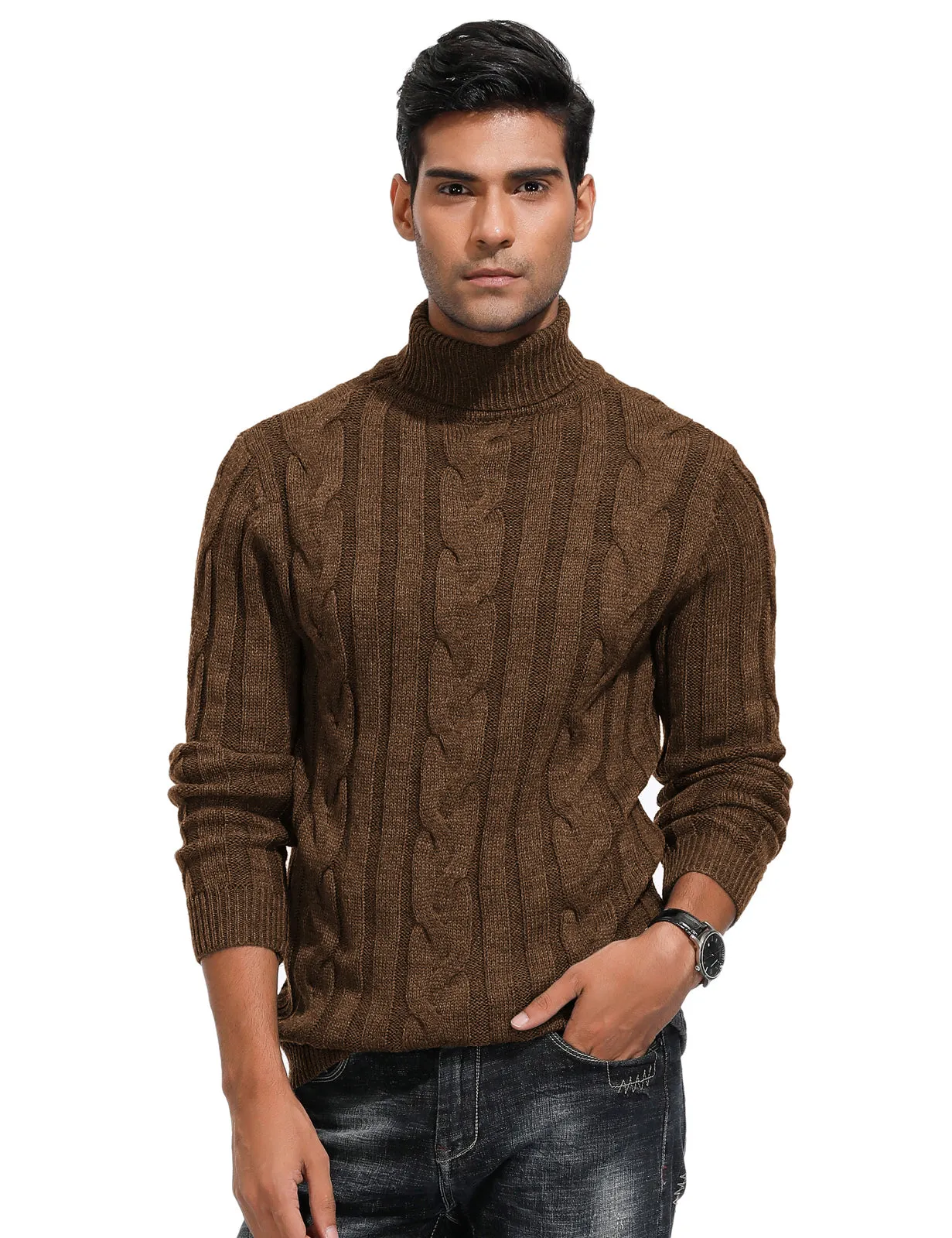 Men's Casual Turtleneck Sweaters Cable Knit Thermal Pullover Sweater