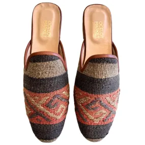 Men's Turkish Kilim Mules | Muted Grey & Red