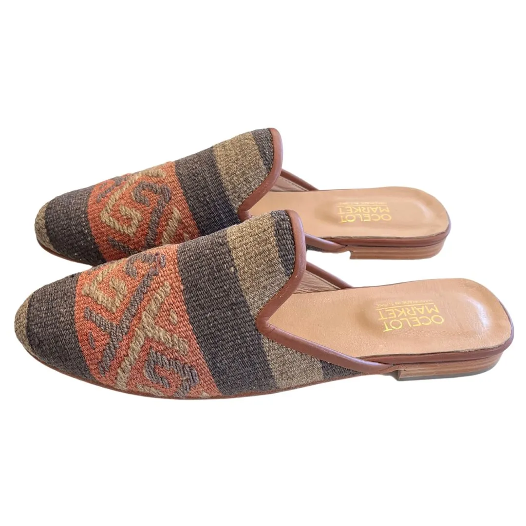 Men's Turkish Kilim Mules | Muted Grey & Red