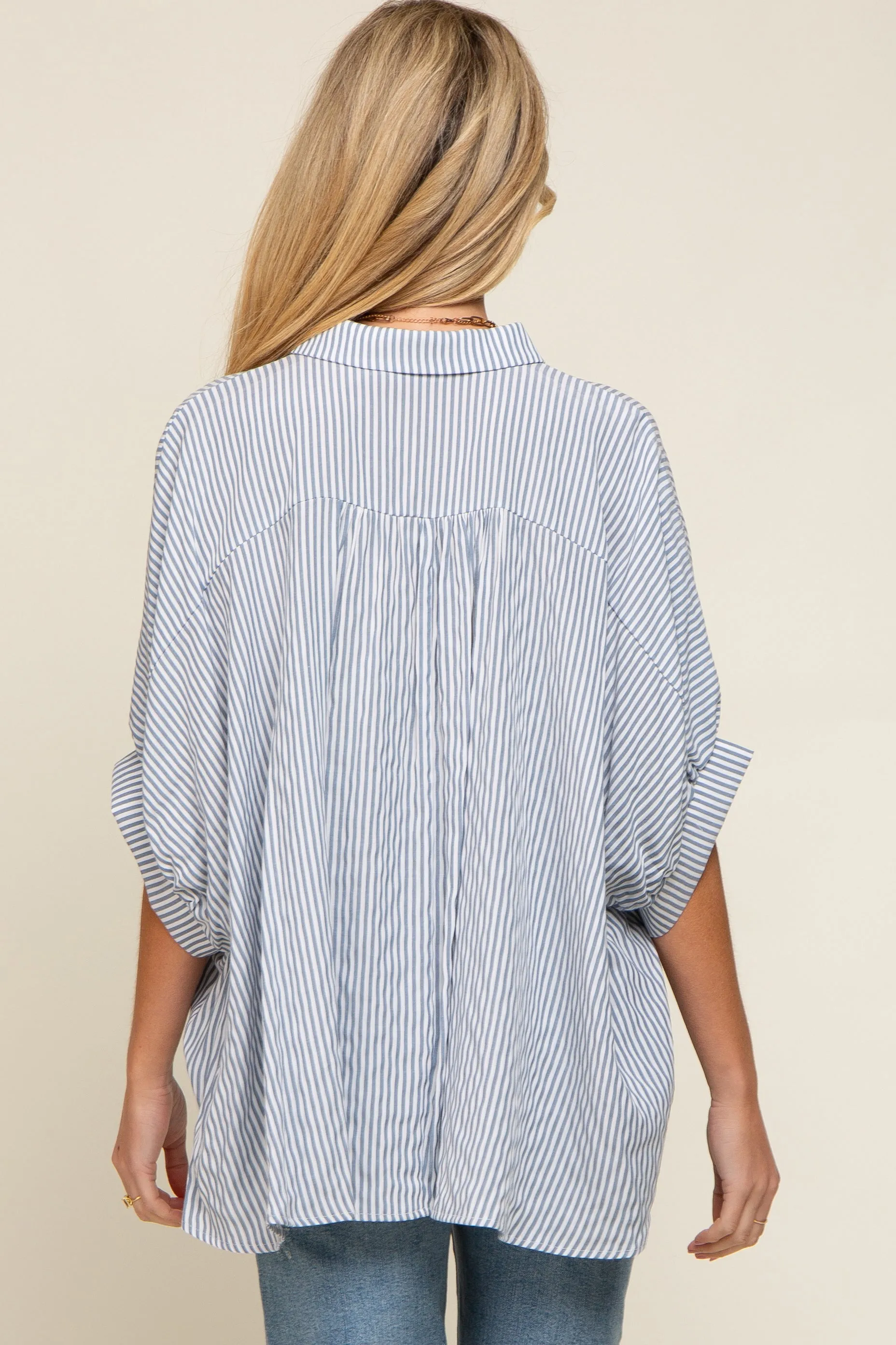 Navy Striped Dolman Button Down Maternity Top