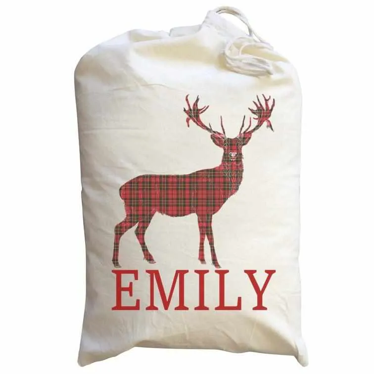 Personalised Tartan Stag Sack - Large Christmas Santa Sack