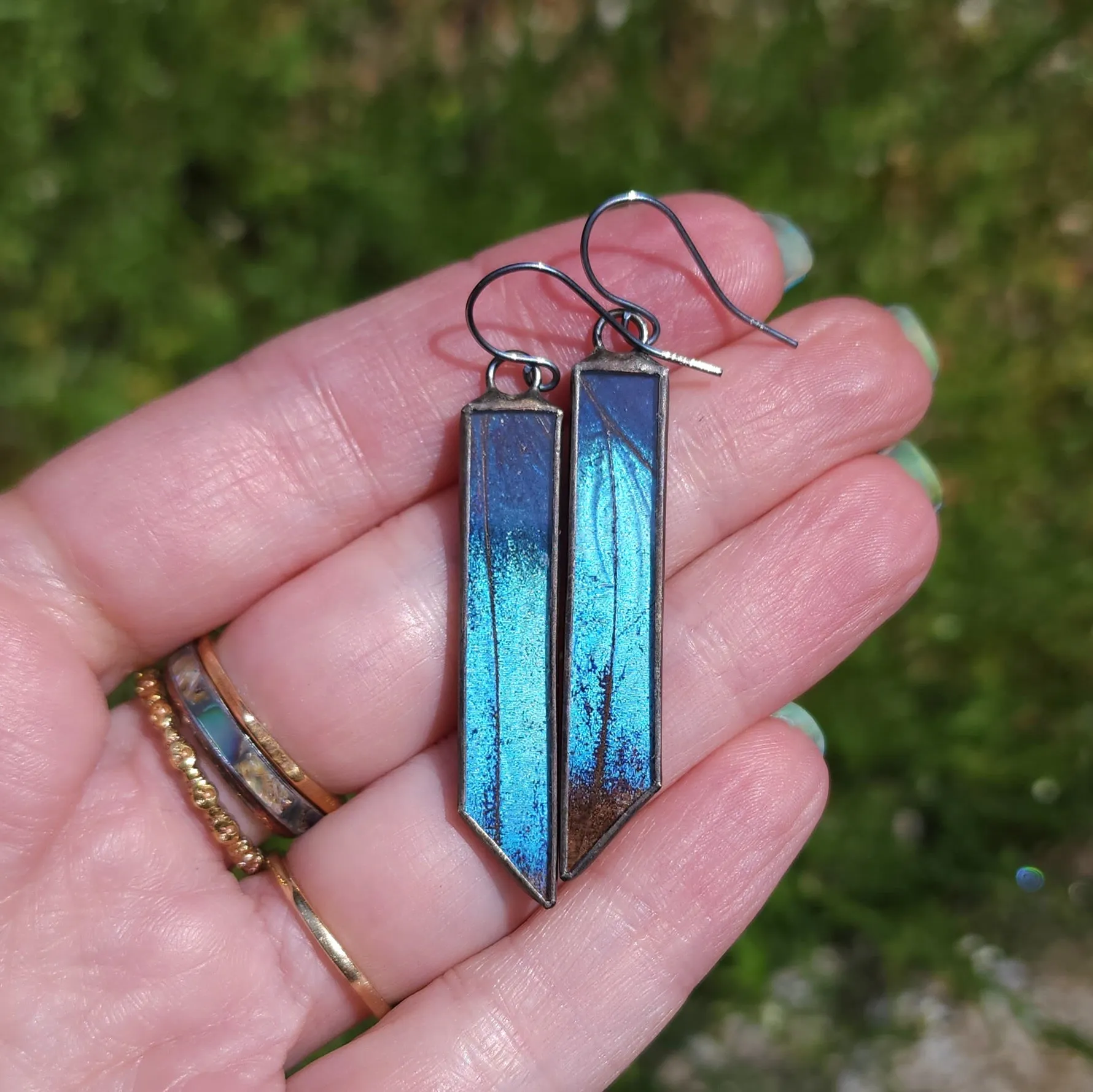 RESERVED Blue Morpho Bevel Earrings - Wholesale Jewelry