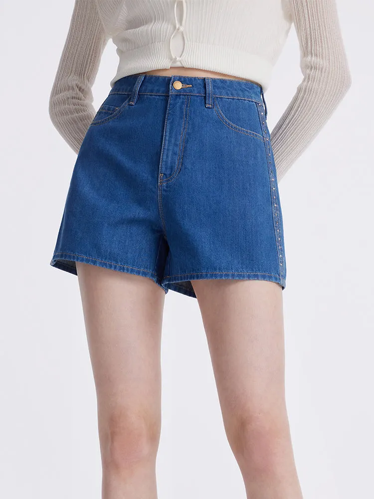 Rhinestone Denim A-Line Women Shorts