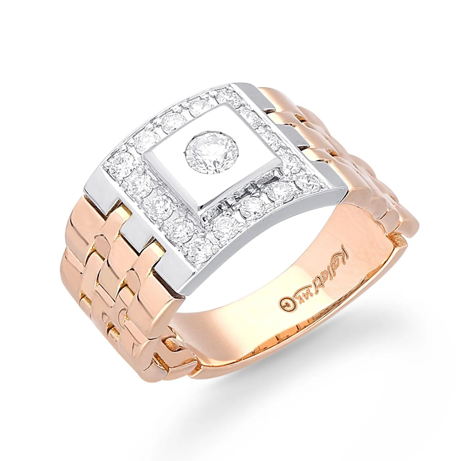 Rose and White Gold Diamond Men's Ring