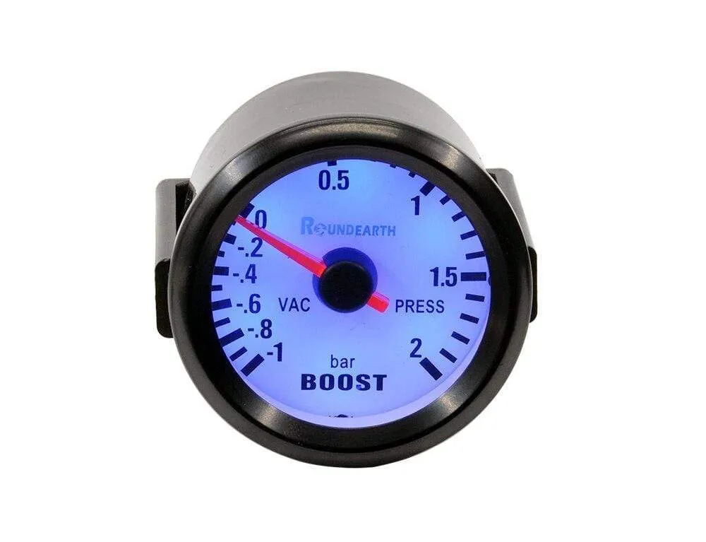 Round Earth 52mm Blue Light Auto Car Turbo Boost Gauge Turbin -1~2 Bar Pointer Clock Vacuumd Instrument Meter Pods Free Shipping