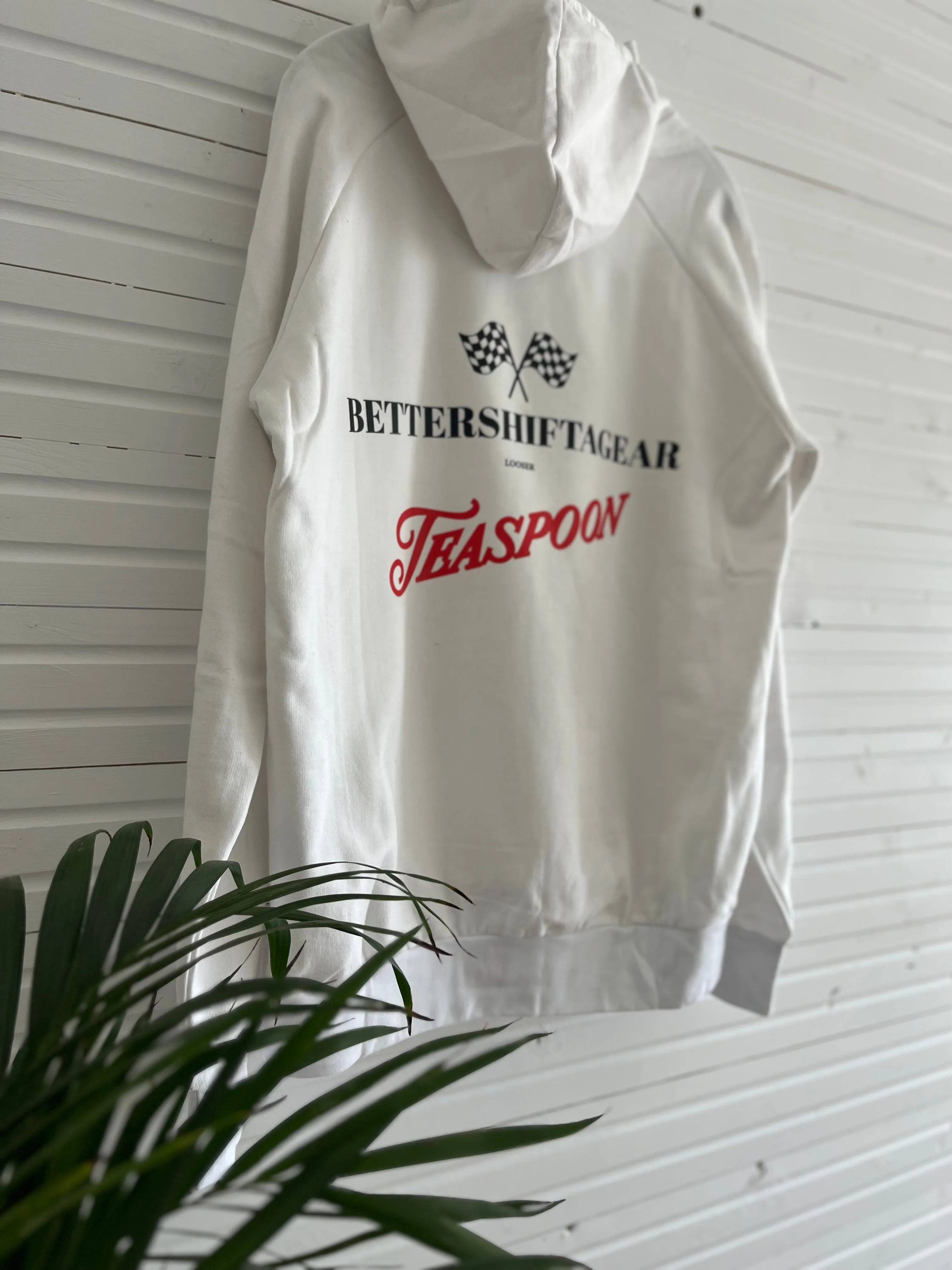 Shift A Gear [unisex white hoody] imperfect