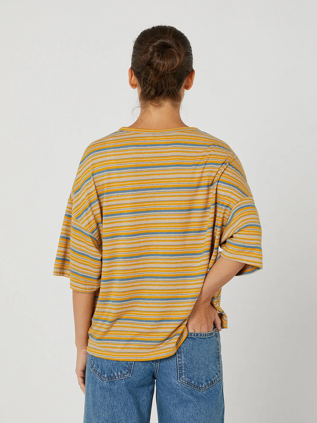 Slouchy Tee - Yellow Blue Stripe