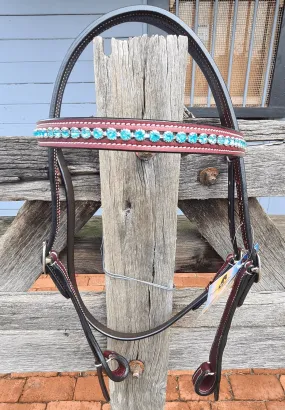 Toprail Leather Bridle with Turquoise Beading