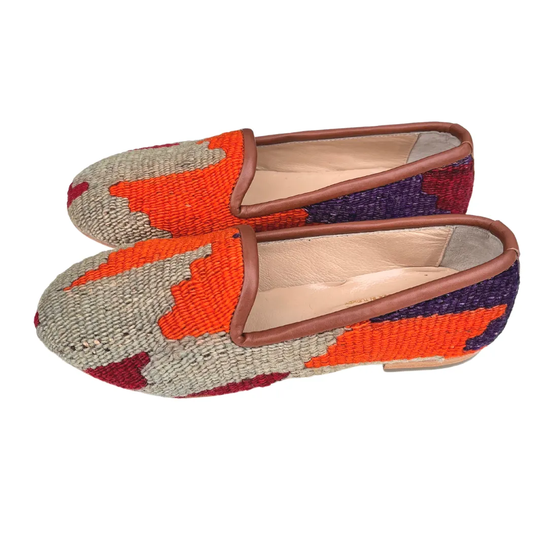 Women's Turkish Kilim Loafer | Grey & Orange