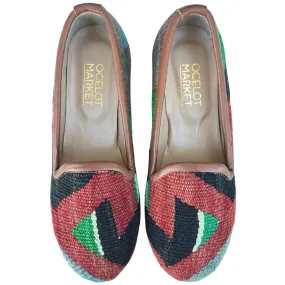 Women's Turkish Kilim Loafer Red with Black