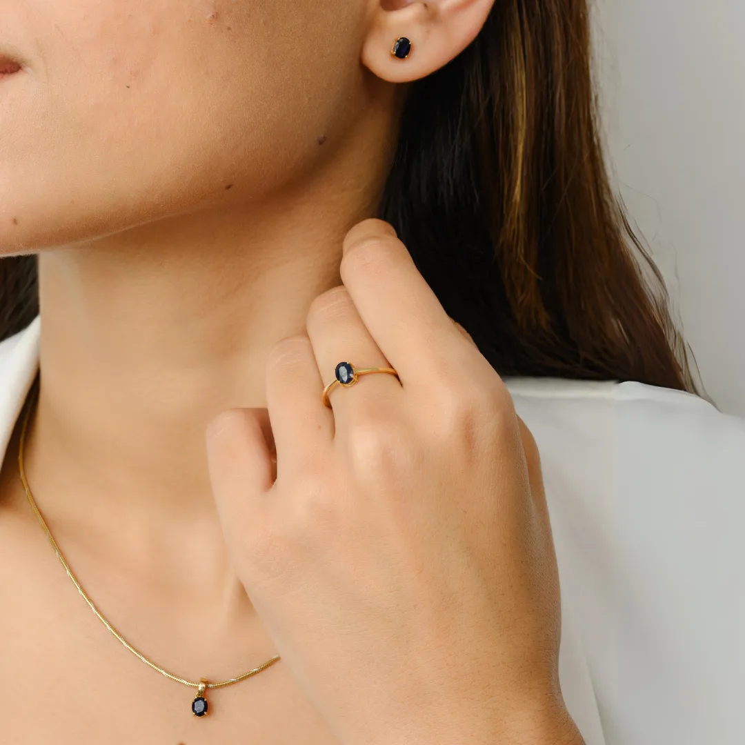 Yellow Gold Blue Sapphire Combo Jewelry Set