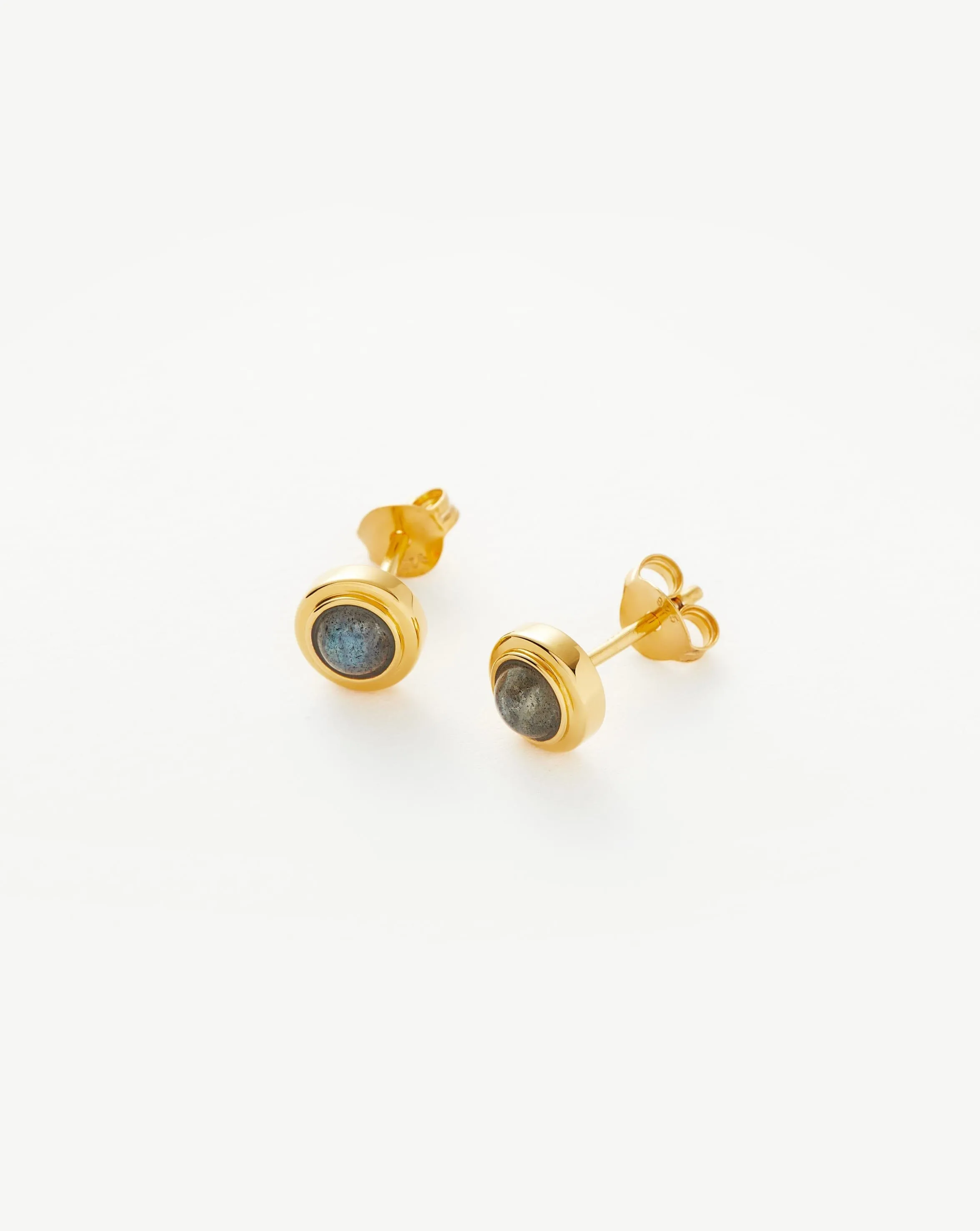 Zenyu Link Gemstone Round Stud Earrings | 18ct Gold Plated Vermeil